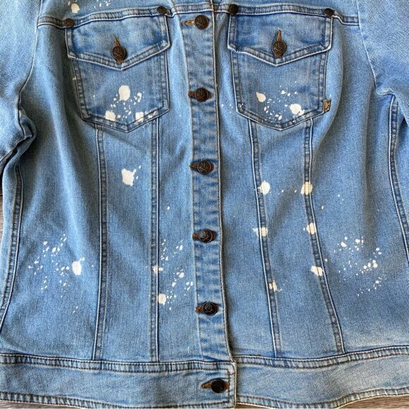 Royal Bones Paint Splatter Stretch Trucker Denim Jean  Jacket - Picture 5 of 15